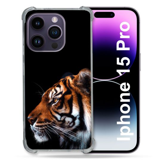 Coque Compatible MagSafe Pour Iphone 15 Pro (6.1) Animal Tigre Noir