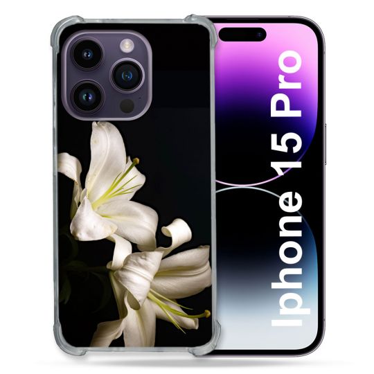 Coque Compatible MagSafe Pour Iphone 15 Pro (6.1) Fleur Lys Noir