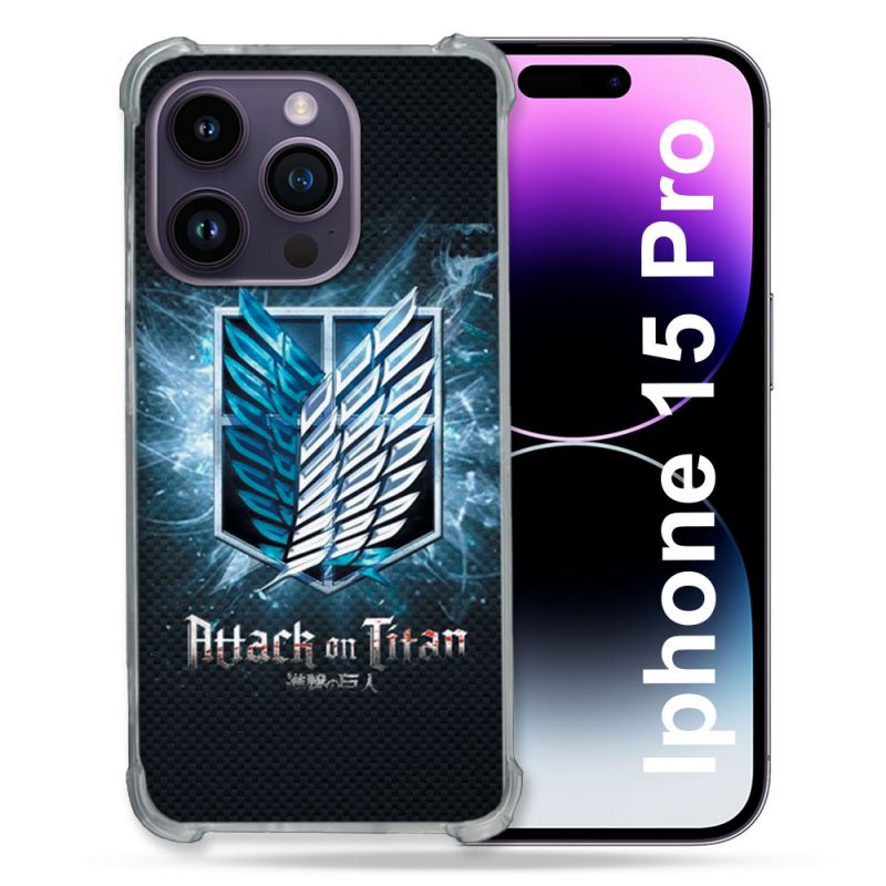 Coque Compatible MagSafe Pour Iphone 15 Pro (6.1) Manga Attaque Titans Noir