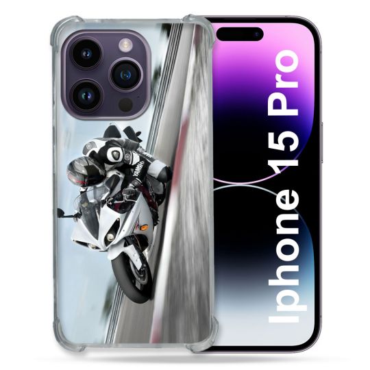 Coque Compatible MagSafe Pour Iphone 15 Pro (6.1) Moto Course GP Blanche