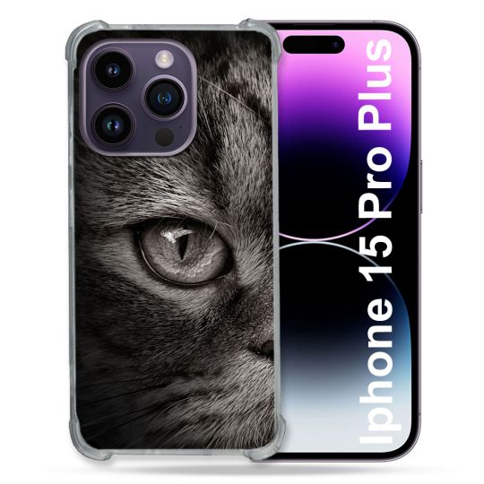Coque Compatible MagSafe Pour Iphone 15 Pro plus (6.7) Animal Chat Gris