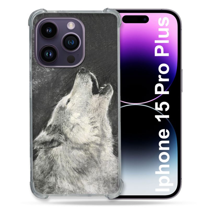 Coque Compatible MagSafe Pour Iphone 15 Pro plus (6.7) Animal Loup Hurlement