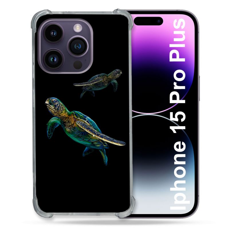 Coque Compatible MagSafe Pour Iphone 15 Pro plus (6.7) Animal Tortue Noire multicolore