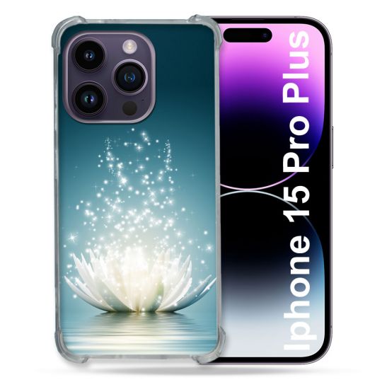 Coque Compatible MagSafe Pour Iphone 15 Pro plus (6.7) Fleur Lotus Blanc
