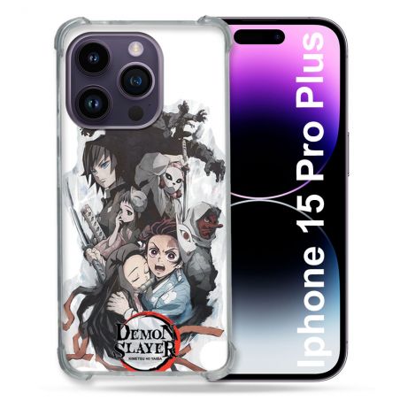 Coque Compatible MagSafe Pour Iphone 15 Pro plus (6.7) Manga Demon Slayer Blanc