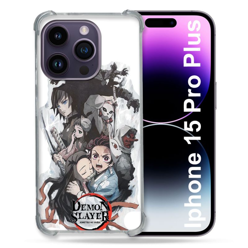Coque Compatible MagSafe Pour Iphone 15 Pro plus (6.7) Manga Demon Slayer Blanc