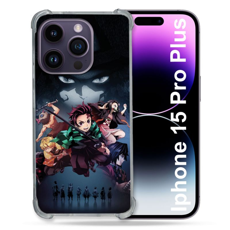Coque Compatible MagSafe Pour Iphone 15 Pro plus (6.7) Manga Demon Slayer Noir