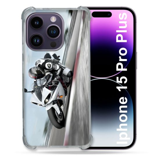 Coque Compatible MagSafe Pour Iphone 15 Pro plus (6.7) Moto Course GP Blanche