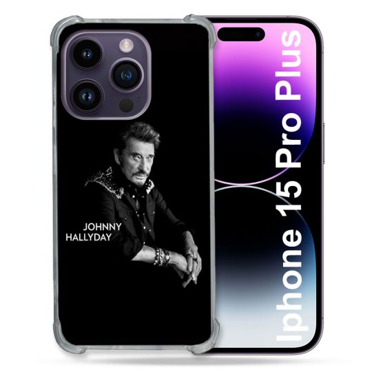 Coque Compatible MagSafe Pour Iphone 15 Pro plus (6.7) Musique Johnny Hallyday Noir