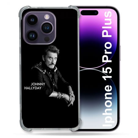 Coque Compatible MagSafe Pour Iphone 15 Pro plus (6.7) Musique Johnny Hallyday Noir