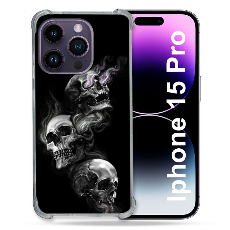 Coque Compatible MagSafe Pour Iphone 15 Pro (6.1) Tete de Mort Triple
