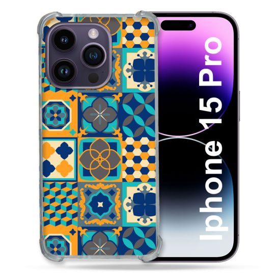 Coque Compatible MagSafe Pour Iphone 15 Pro (6.1) Texture Carreau Ciment Orange