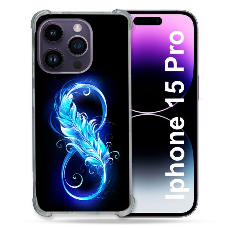 Coque Compatible MagSafe Pour Iphone 15 Pro (6.1) Texture Plume Infini Bleu