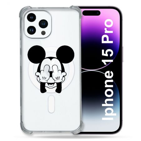 Coque Compatible MagSafe Transparente Pour Iphone 15 Pro (6.1) Mickey doigt