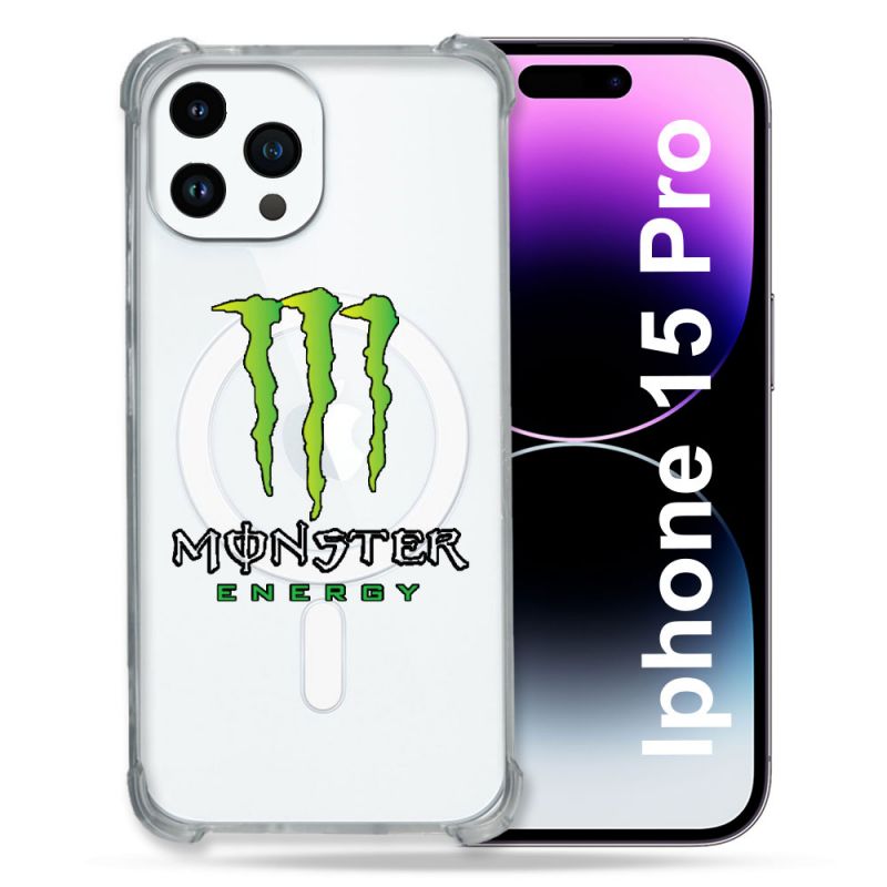 Coque Compatible MagSafe Transparente Pour Iphone 15 Pro (6.1) Monster Energy