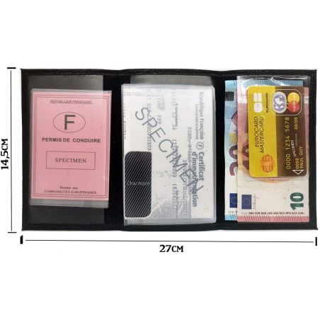 Porte-Papiers Pochette Carte Grise en Cuir rose