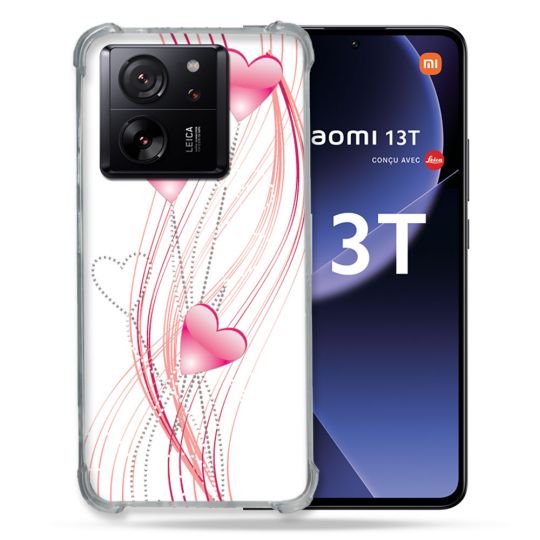 Coque Renforcée Pour Xiaomi 13T / 13T Pro Amour Coeur Rose Montant sur Blanc