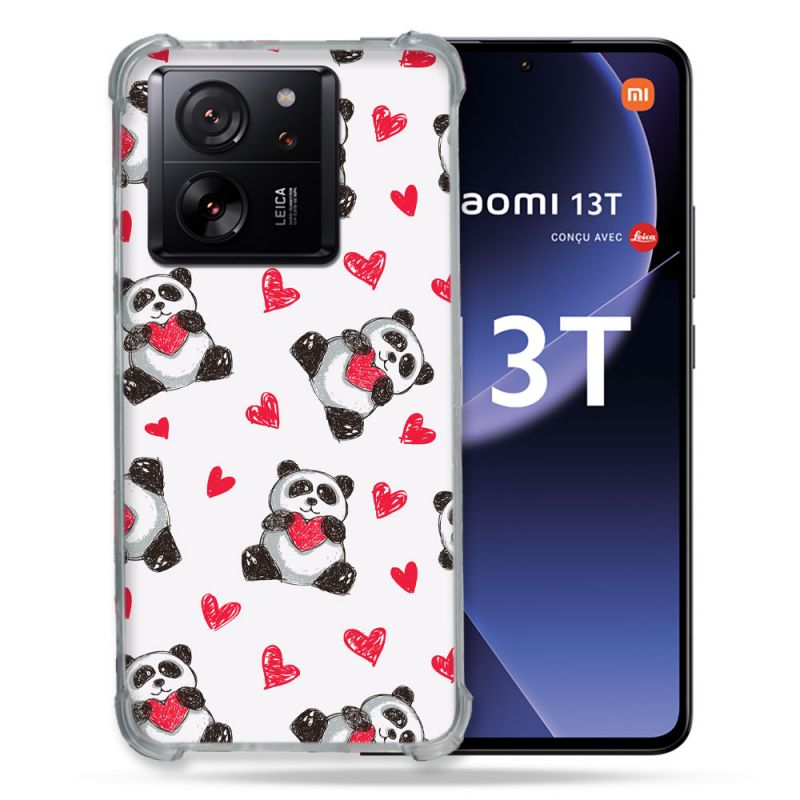 Coque Renforcée Pour Xiaomi 13T / 13T Pro Animal Panda Cœur