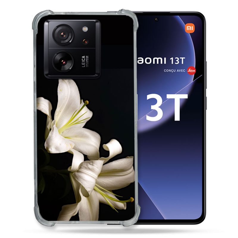 Coque Renforcée Pour Xiaomi 13T / 13T Pro Fleur Lys Noir