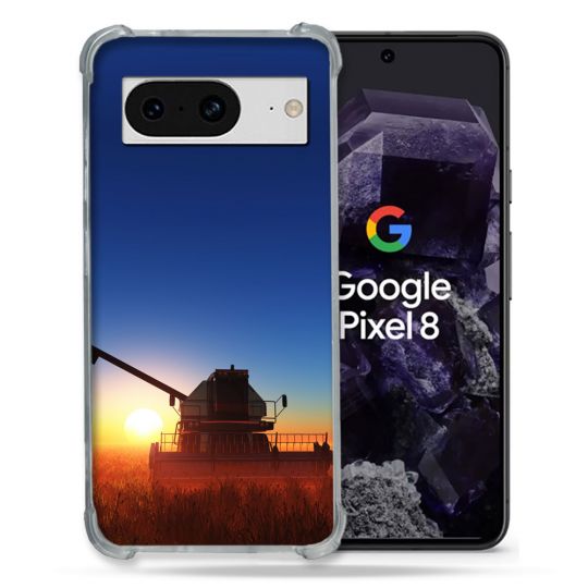 Coque Renforcée En Verre Trempé Pour Google Pixel 8 Agriculture Moissonneuse Soleil