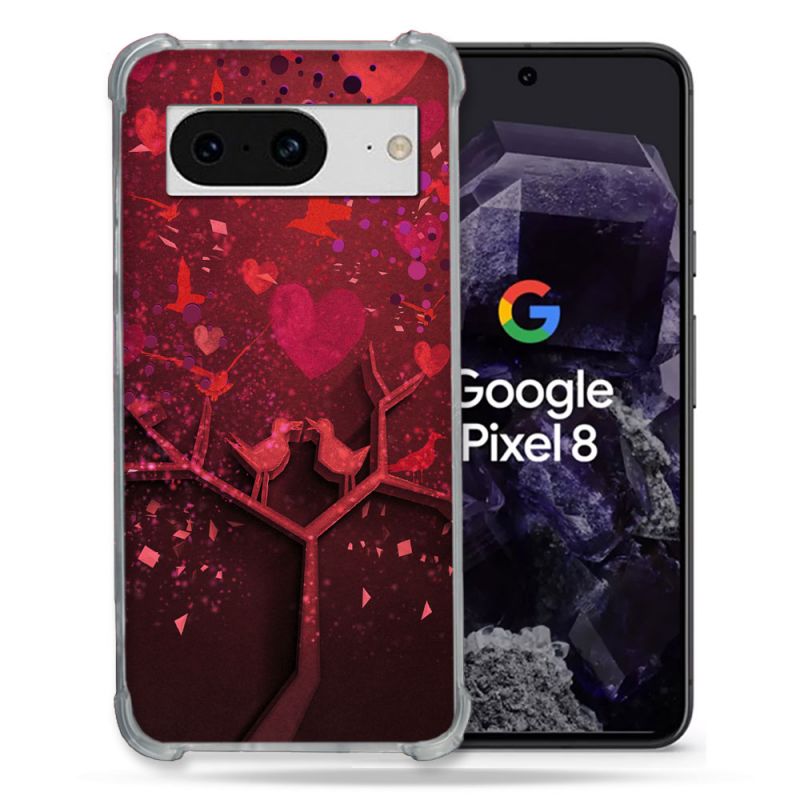 Coque Renforcée En Verre Trempé Pour Google Pixel 8 Amour Arbre