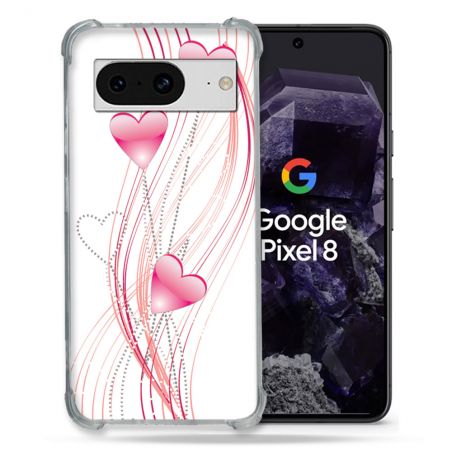 Coque Renforcée En Verre Trempé Pour Google Pixel 8 Amour Coeur Rose Montant sur Blanc