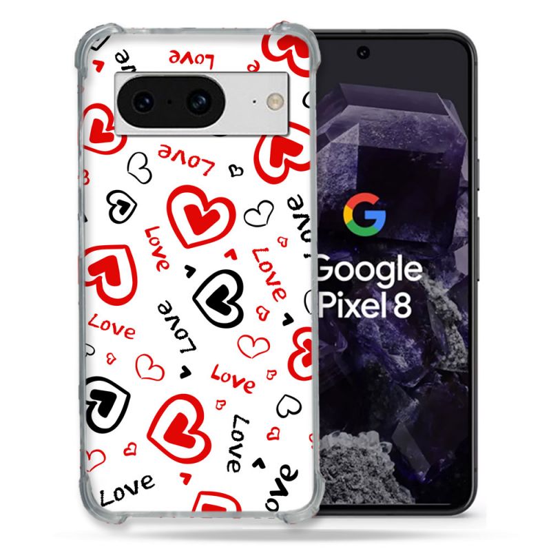 Coque Renforcée En Verre Trempé Pour Google Pixel 8 Amour Love