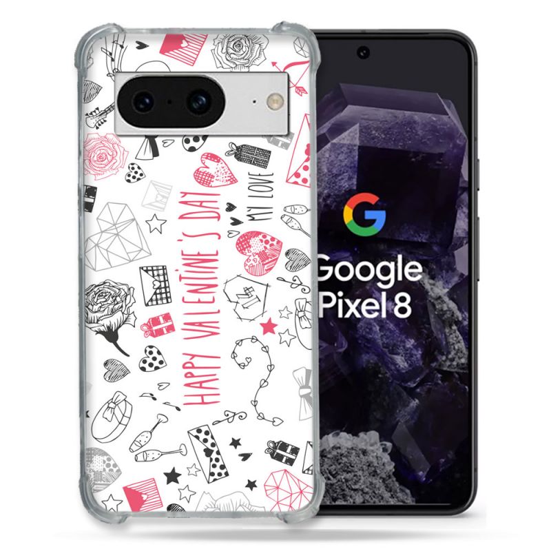 Coque Renforcée En Verre Trempé Pour Google Pixel 8 Amour Valentines
