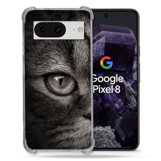 Coque Renforcée En Verre Trempé Pour Google Pixel 8 Animal Chat Gris