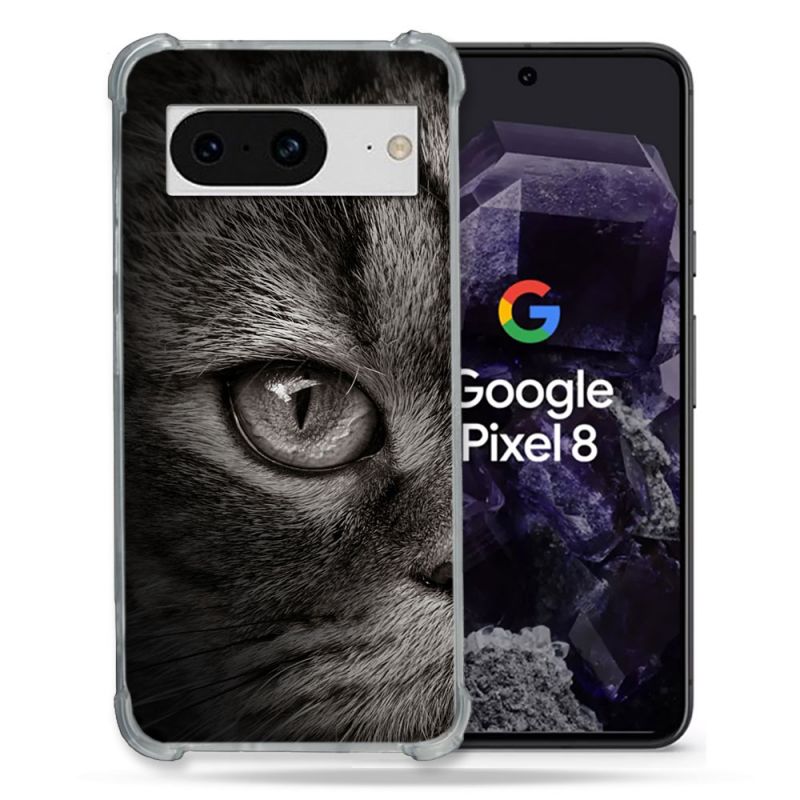 Coque Renforcée En Verre Trempé Pour Google Pixel 8 Animal Chat Gris