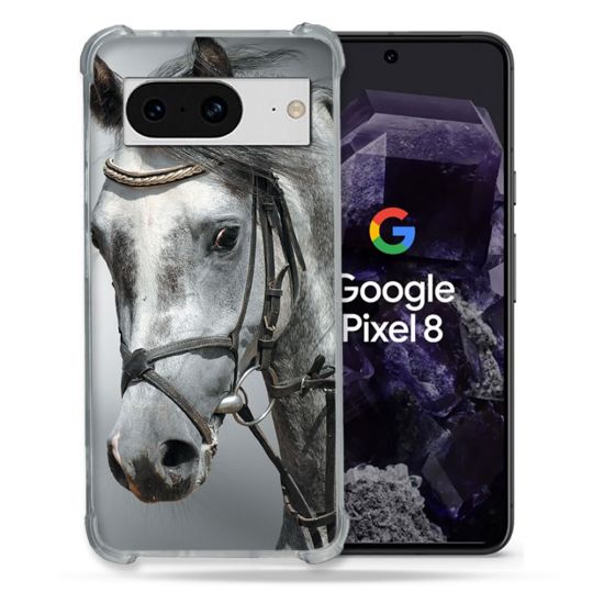 Coque Renforcée En Verre Trempé Pour Google Pixel 8 Animal Cheval Blanc