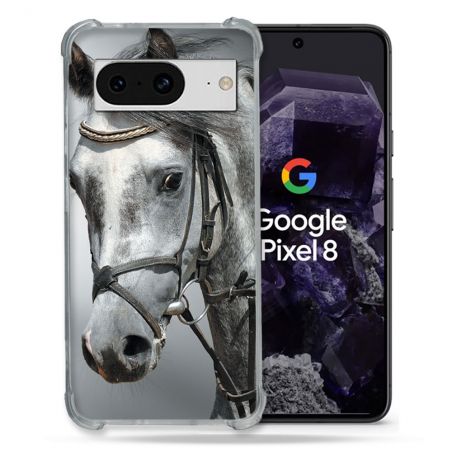 Coque Renforcée En Verre Trempé Pour Google Pixel 8 Animal Cheval Blanc