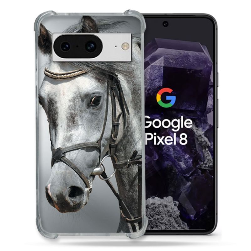 Coque Renforcée En Verre Trempé Pour Google Pixel 8 Animal Cheval Blanc