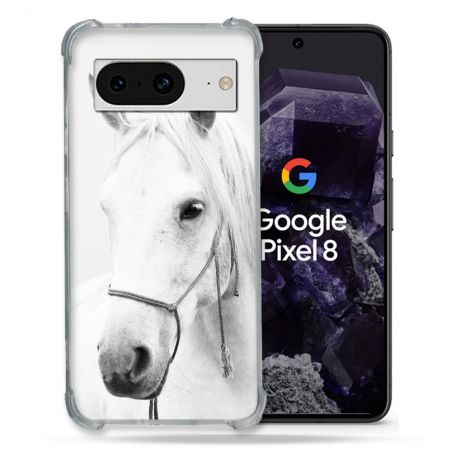 Coque Renforcée En Verre Trempé Pour Google Pixel 8 Animal Cheval Cristal