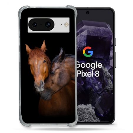 Coque Renforcée En Verre Trempé Pour Google Pixel 8 Animal Cheval Marron