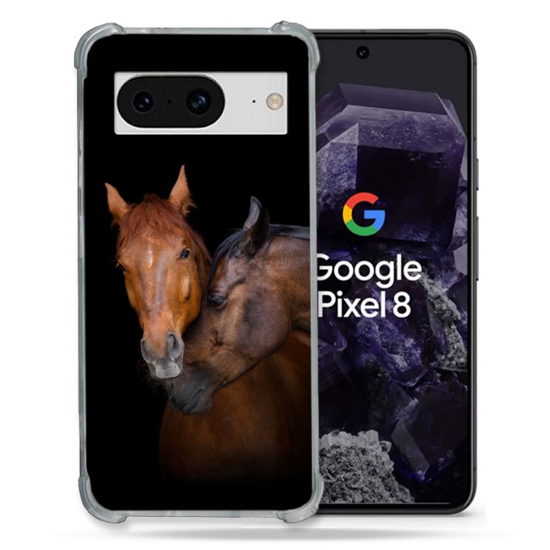 Coque Renforcée En Verre Trempé Pour Google Pixel 8 Animal Cheval Marron