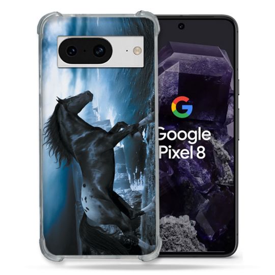Coque Renforcée En Verre Trempé Pour Google Pixel 8 Animal Cheval Noir