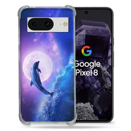 Coque Renforcée En Verre Trempé Pour Google Pixel 8 Animal Dauphin Vague