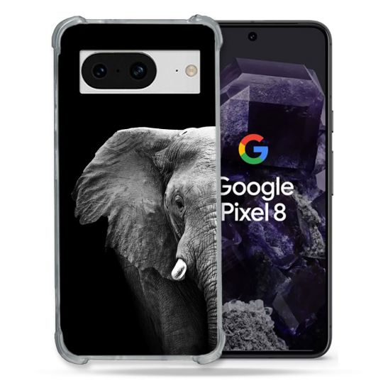 Coque Renforcée En Verre Trempé Pour Google Pixel 8 Animal Elephant Noir