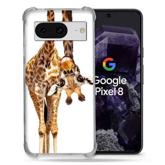 Coque Renforcée En Verre Trempé Pour Google Pixel 8 Animal Girafe Blanche