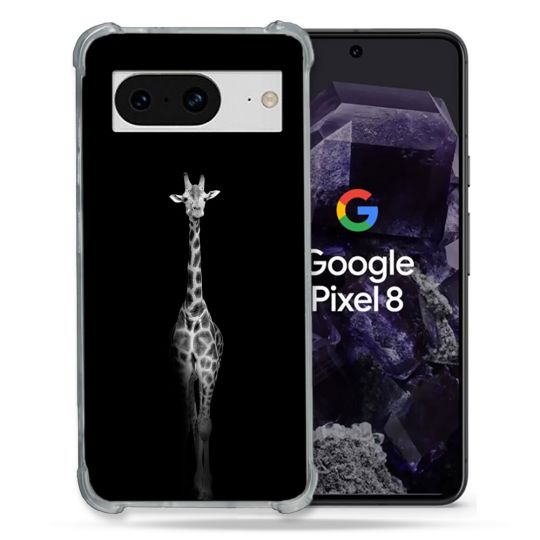 Coque Renforcée En Verre Trempé Pour Google Pixel 8 Animal Girafe Noire