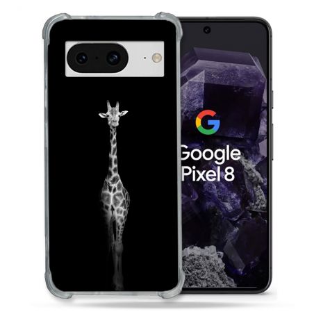 Coque Renforcée En Verre Trempé Pour Google Pixel 8 Animal Girafe Noire