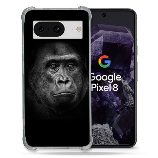 Coque Renforcée En Verre Trempé Pour Google Pixel 8 Animal Gorille Noir
