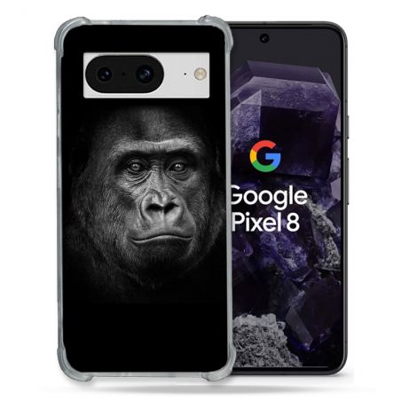 Coque Renforcée En Verre Trempé Pour Google Pixel 8 Animal Gorille Noir