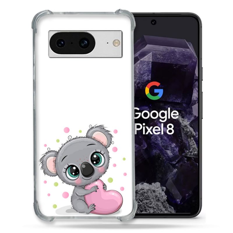 Coque Renforcée En Verre Trempé Pour Google Pixel 8 Animal Koala Cœur