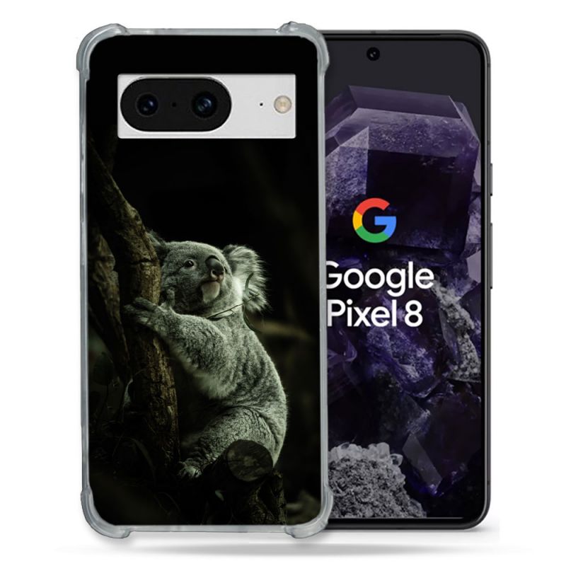 Coque Renforcée En Verre Trempé Pour Google Pixel 8 Animal Koala Noir