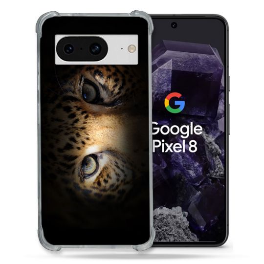 Coque Renforcée En Verre Trempé Pour Google Pixel 8 Animal Leopard Yeux
