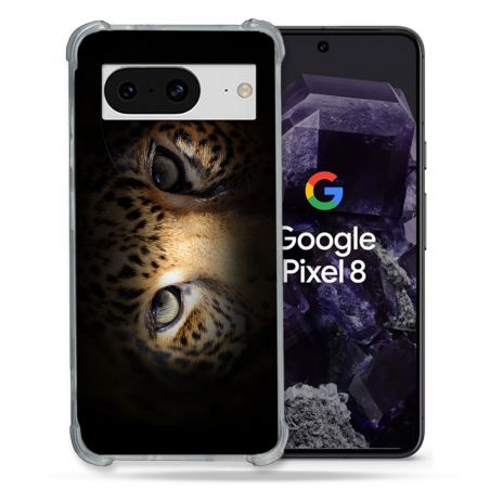 Coque Renforcée En Verre Trempé Pour Google Pixel 8 Animal Leopard Yeux