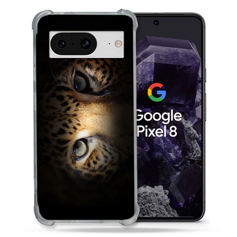 Coque Renforcée En Verre Trempé Pour Google Pixel 8 Animal Leopard Yeux
