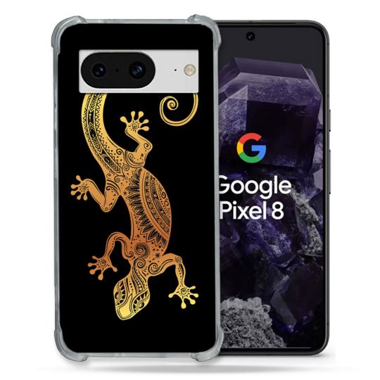 Coque Renforcée En Verre Trempé Pour Google Pixel 8 Animal Lezard Noir